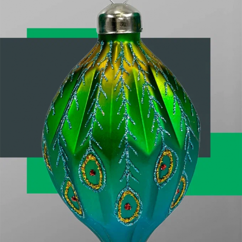 Набор стеклянных украшений Перо павлина 80 мм., 9 шт., шар, капля, луковка, зеленый, Christmas DeLuxe (13962)