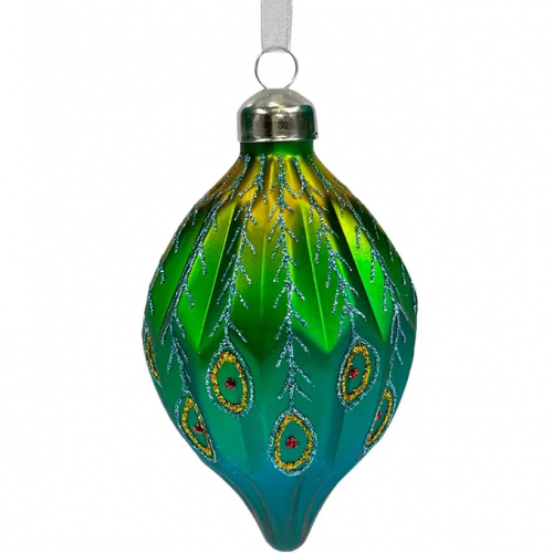 Набор стеклянных украшений Перо павлина 80 мм., 9 шт., шар, капля, луковка, зеленый, Christmas DeLuxe (13962)