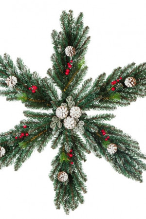 Рождественская снежинка Мечта с шишками и ягодами заснеженная 90 см., ЕлкиТорг (52006)
