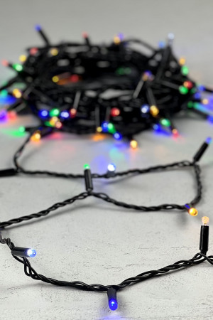 Светодиодная гирлянда с колпачком 100 разноцветных LED ламп 10 м., мерцание, 220-230 В., черный провод ПВХ, IP65, LTC (PST100BLWCAP-11-2M)