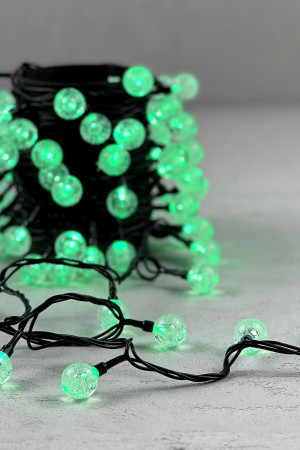 Светодиодная гирлянда шарики Пузырьки 10 м., 220V., 100 зеленых LED ламп 23 мм., коннектор, черный ПВХ, LTC (PCS-100B-G)