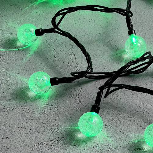 Светодиодная гирлянда шарики Пузырьки 10 м., 220V., 100 зеленых LED ламп 23 мм., коннектор, черный ПВХ, LTC (PCS-100B-G)