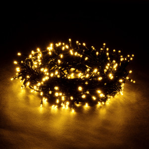 Светодиодная нить 100 теплых белых LED ламп, 10 м., 220В, 8 режимов, зеленый провод, Vegas (55062)