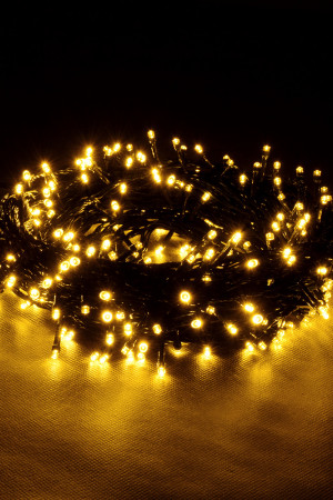 Светодиодная нить 100 теплых белых LED ламп, 10 м., 220В, 8 режимов, зеленый провод, Vegas (55062)