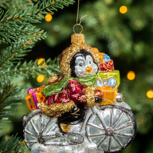 Елочное украшение Пингвин на велосипеде, стекло, 14,5 см., 1 шт., Irena CO (56212)