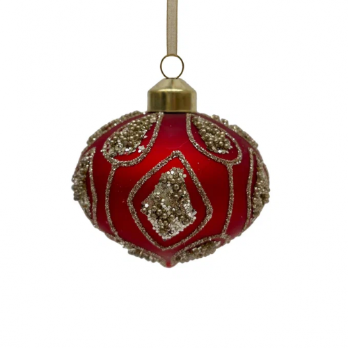 Набор стеклянных украшений Роскошь 80 мм., 9 шт., шар, капля, луковка, красный, Christmas DeLuxe (13050)