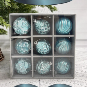 Набор пластиковых шаров Рандеву 80 мм., 9 шт., голубой с серебром , Christmas DeLuxe (87803)