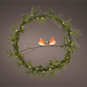 Декор рождественский Пара птиц в венке тепло-белого свечения, Kaemingk (687568)