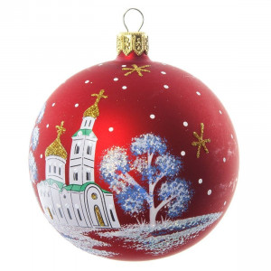 Стеклянный шар Просторы 85 мм., красный, Ёлочка (С1075/1)