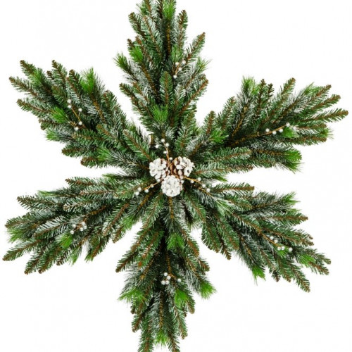 Рождественская снежинка Нежность  с шишками двухсторонняя заснеженная 60 см., ЕлкиТорг (52007)