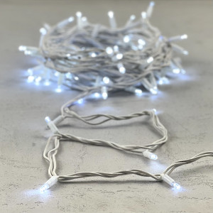 Гирлянда Нить 10 м., холодный белый с Мерцанием Белого Диода 220В, 75 LED, Провод Белый Каучук, IP65, LTC (LL75BLW-8-2W) 