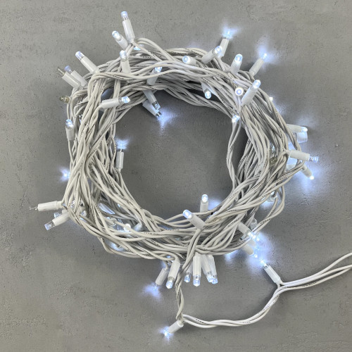 Гирлянда Нить 10 м., холодный белый с Мерцанием Белого Диода 220В, 75 LED, Провод Белый Каучук, IP65, LTC (LL75BLW-8-2W) 