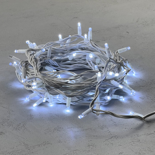 Гирлянда Нить 10 м., холодный белый с Мерцанием Белого Диода 220В, 75 LED, Провод Белый Каучук, IP65, LTC (LL75BLW-8-2W) 