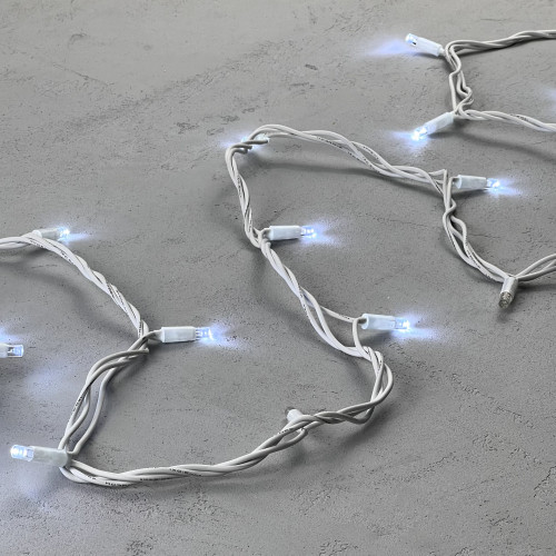 Гирлянда Нить 10 м., холодный белый с Мерцанием Белого Диода 220В, 75 LED, Провод Белый Каучук, IP65, LTC (LL75BLW-8-2W) 