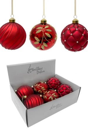 Набор винтажных стеклянных шаров Старинный вальс 100 мм., алый, 6 шт., Christmas DeLuxe (13026)