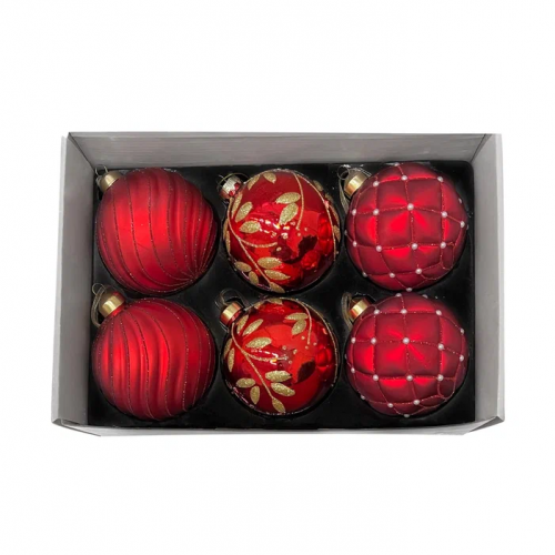 Набор винтажных стеклянных шаров Старинный вальс 100 мм., алый, 6 шт., Christmas DeLuxe (13026)