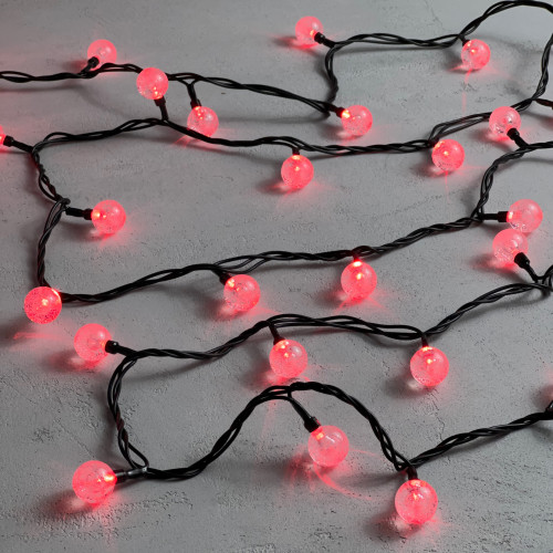 Светодиодная гирлянда шарики Пузырьки 10 м., 220V., 100 красных LED ламп 23 мм., коннектор, черный ПВХ, LTC (PCS-100B-R)