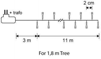 Светодиодная нить Snake Light 550 холодных ламп, 11 м., 24В, 8 режимов, зеленый провод, для елки 185 см., LUCA (83773)