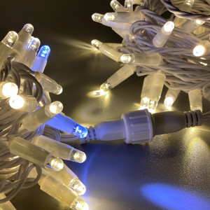 Светодиодная нить 100 теплых белых LED ламп, 10 м., 220В, мерцание, белый провод ПВХ, Teamprof (TPF-S10CF-220V-CW/WW)