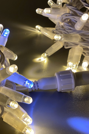 Светодиодная нить 100 теплых белых LED ламп, 10 м., 220В, мерцание, белый провод ПВХ, Teamprof (TPF-S10CF-220V-CW/WW)