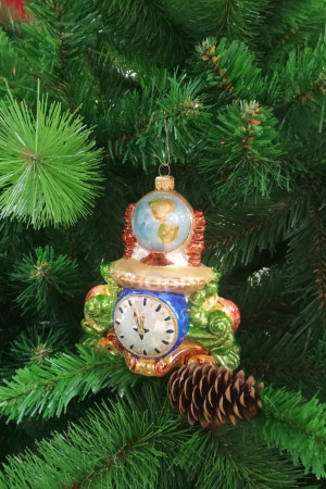 Елочное украшение Часы с глобусом, стекло, 16 см., 1 шт., Irena CO (56302)