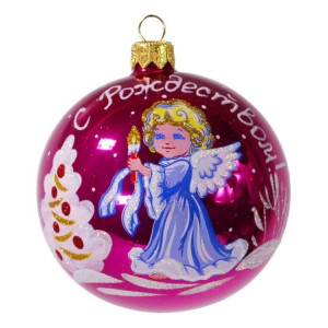 Стеклянный шар Рождественская сказка 85 мм., розовый, Ёлочка (С1164/3)