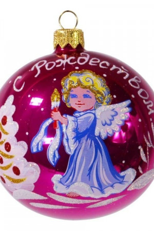 Стеклянный шар Рождественская сказка 85 мм., розовый, Ёлочка (С1164/3)