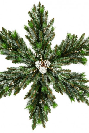 Рождественская снежинка Нежность  с шишками двухсторонняя заснеженная 90 см., ЕлкиТорг (52008)