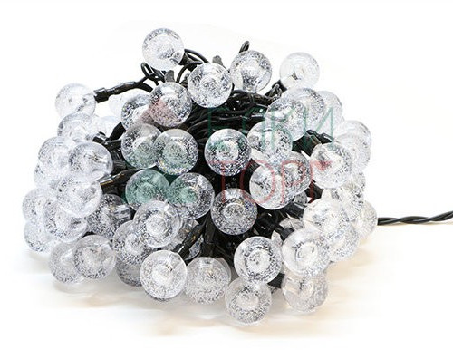 Светодиодная гирлянда шарики Пузырьки 10 м., 220V., 100 RGB LED ламп 23 мм., коннектор, черный ПВХ, LTC (PCS-100B-RGB)