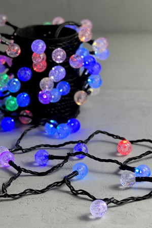 Светодиодная гирлянда шарики Пузырьки 10 м., 220V., 100 RGB LED ламп 23 мм., коннектор, черный ПВХ, LTC (PCS-100B-RGB)