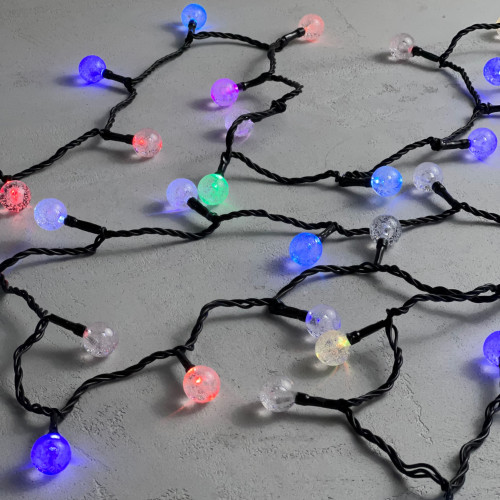 Светодиодная гирлянда шарики Пузырьки 10 м., 220V., 100 RGB LED ламп 23 мм., коннектор, черный ПВХ, LTC (PCS-100B-RGB)