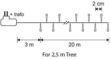 Светодиодная нить Snake Light 1000 холодных ламп, 20 м., 24В, 8 режимов, зеленый провод, для елки 230-260 см., Christmas DeLuxe (83775)