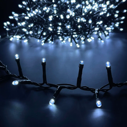 Светодиодная нить Snake Light 1000 холодных ламп, 20 м., 24В, 8 режимов, зеленый провод, для елки 230-260 см., Christmas DeLuxe (83775)