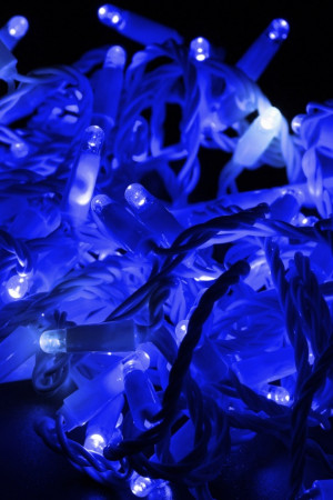 Светодиодная нить 100 синих LED ламп, 10 м., 220В, мерцание, белый провод ПВХ, Teamprof (TPF-S10CF-220V-CW/B)