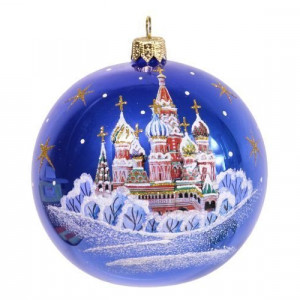 Стеклянный шар Подарочный 95 мм.,синий, Ёлочка (С1069/1)