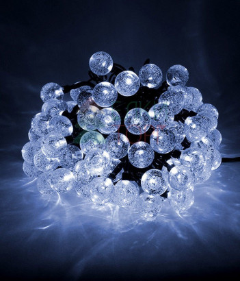 Светодиодная гирлянда шарики Пузырьки 10 м., 220V., 100 белых  LED ламп 23 мм., коннектор, черный ПВХ, Beauty Led (PCS-100B-W)