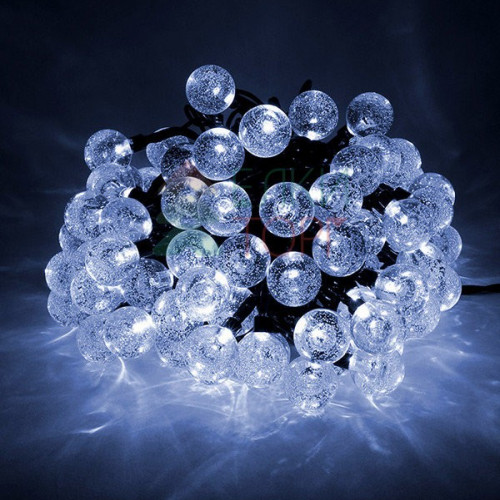 Светодиодная гирлянда шарики Пузырьки 10 м., 220V., 100 белых  LED ламп 23 мм., коннектор, черный ПВХ, LTC (PCS-100B-W)