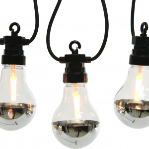 Светодиодная ретро гирлянда Серебро Эдисона 9.5 м., 220 V, 20 LED ламп теплого свечения, соединяемая, черный ПВХ провод, Kaemingk (490110)