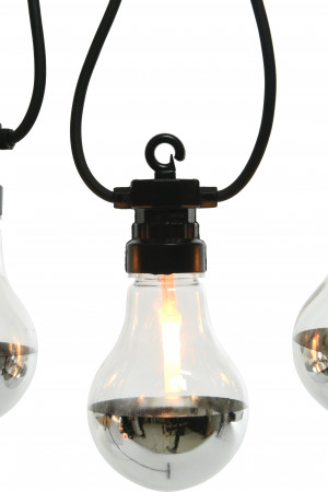 Светодиодная ретро гирлянда Серебро Эдисона 9.5 м., 220 V, 20 LED ламп теплого свечения, соединяемая, черный ПВХ провод, Kaemingk (490110)