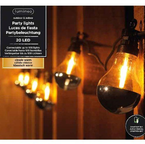 Светодиодная ретро гирлянда Серебро Эдисона 9.5 м., 220 V, 20 LED ламп теплого свечения, соединяемая, черный ПВХ провод, Kaemingk (490110)