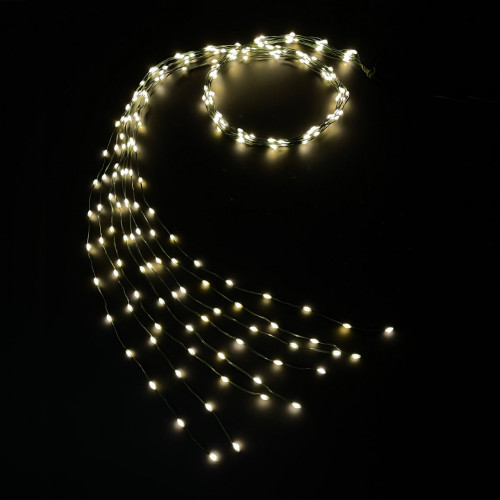 Светодиодная нить Хвост 480 белых ламп, 12 лучей по 2 метра, 24В, 8 режимов, таймер, зеленый провод, LUCA (85437)