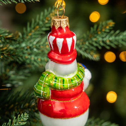 Елочное украшение Снеговик с часами, стекло, 13 см., 1 шт., Витус (А336)