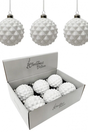 Набор  винтажных стеклянных шаров Белый танец 100 мм., белый, 6 шт., Christmas DeLuxe (13037)