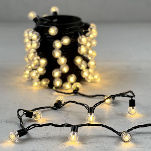 Светодиодная гирлянда шарики Пузырьки 10 м., 220V., 100 теплых белых LED ламп 23 мм., коннектор, черный ПВХ, LTC (PCS-100B-WW)