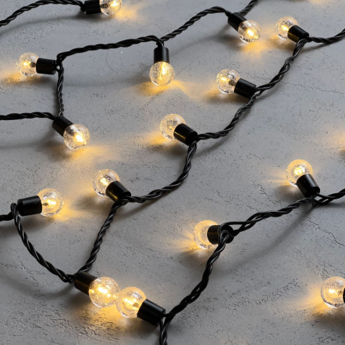 Светодиодная гирлянда шарики Пузырьки 10 м., 220V., 100 теплых белых LED ламп 23 мм., коннектор, черный ПВХ, LTC (PCS-100B-WW)