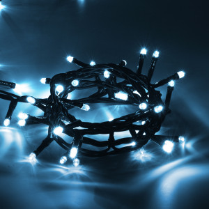 Светодиодная нить 200 холодных белых LED ламп, 20 м., 220В, 8 режимов, зеленый провод, Vegas (55069)