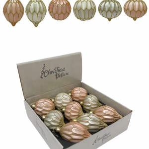 Набор стеклянных украшений Золотой рассвет 80 мм., 9 шт., шар, капля, луковка, розовый, белый, золото, Christmas DeLuxe (13060)