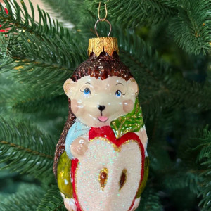 Формовая игрушка Ёжик с яблоком 10 см., стекло, Витус (А458)