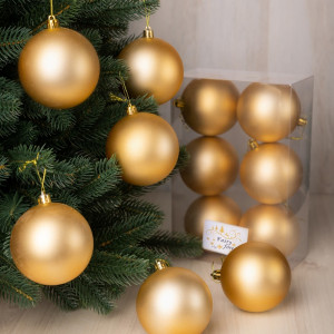 Набор пластиковых шаров Анет 80 мм., золотой матовый, 6 шт., ЕлкиТорг (150301)