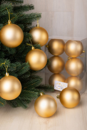 Набор пластиковых шаров Анет 80 мм., золотой матовый, 6 шт., ЕлкиТорг (150301)